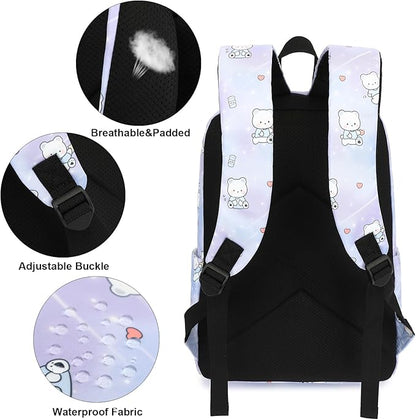 Bear School Backpack for Teens Girls, Womens College Bookbags Laptop Backpacks (Purple)