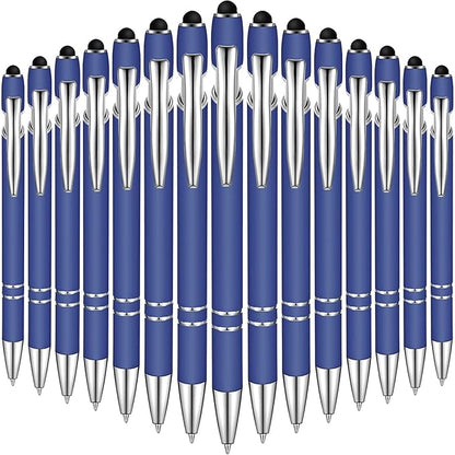 Zonon 38 Pieces Rubberized Ballpoint Pen with Stylus Tip Stylish Metal Pen Capactive Styli Pen with Soft Rubberized Grip, Black Ink Pen for Most Devices (Dark Blue)