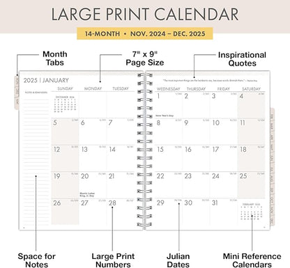 Essential PRO 2025 Daily, Weekly & Monthly Planner, 7"x9": 14 Months (Nov 2024 - Dec 2025) Monthly Tabs,Daily Tracking,Notes Pages,Storage Pocket,Bookmark w Sticky Notes (Tree Seasons)