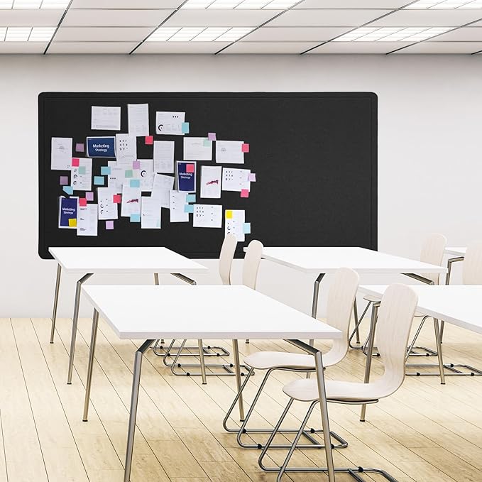 Extra Large Bulletin Board - 96 x 48 Inches, Decorative Felt Pin Board for Wall - 8' x 4' Foldable Photo Display Board with Self-Adhesive Tape, Includes 20 Push Pins - Black