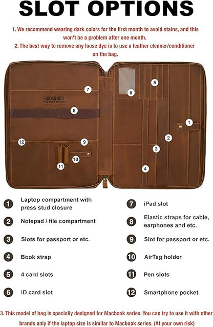 Awesometik Leather Organizer,Mac Bag Genuine Full Grain Leather,Crazy Horse Leather Portfolio Bag,Bag with Multiple Slots