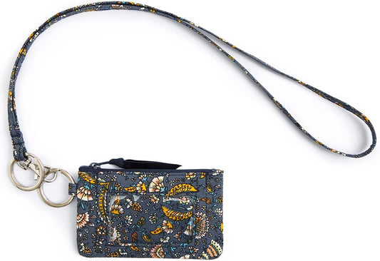 WONDERFUL FLOWER Lanyard Wallet, Lanyard with ID Holder, Cotton Zip ID Case and Lanyard, Card Holder Wallet, ID Badge Holder and Lanyard (Dark Gray)