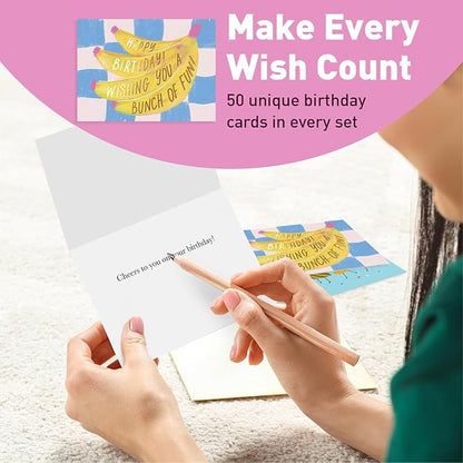 Sweetzer & Orange Happy Birthday Cards with Envelopes and Assortment Box – Variety Set of 50 Assorted Birthday Notes. Perfect Bulk Pack for Celebrations, Office, Friends, Family, and Special Occasions-4x5.5"