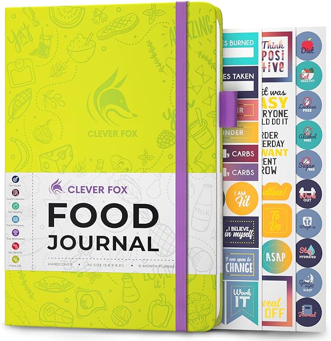 Clever Fox Food Journal - Daily Food Diary, Meal Planner to Track Calories & Nutrients, Weight Tracker Notebook, A5 (Neon Yellow)