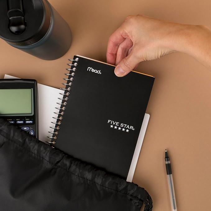 Five Star Spiral Notebook, 1 Subject, College Ruled Paper, 7" x 4-3/8", Personal Size, 80 Sheets, Black (450048AA2-ECM)