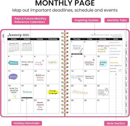 2026 Planner, Weekly and Monthly Calendar Planner, January 2026 - December 2026, Hardcover 2026 Calendar Planner Book with Tabs For Women & Men, Inner Pocket, Spiral Bound, Perfect for Office Home School Supplies - A4 (8.5" x 11"), Berry Pink
