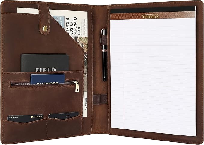 Personalized Leather Portfolio for Men, Engraved Leather Clipboard Portfolio Binder, Custom Leather Resume Padfolio for Women, Christmas Gift for His/Her (Notepad, Khaki-Custom)