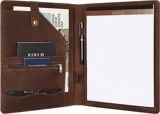Personalized Leather Portfolio for Men, Engraved Leather Clipboard Portfolio Binder, Custom Leather Legal Pad Padfolio, Christmas Gift for His/Her (Notepad, Khaki-Standard)