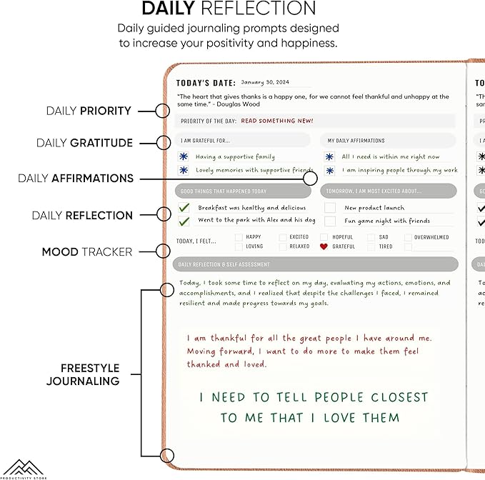Best Daily Journal for Men & Women for Mindfulness, Productivity, Happiness & Self Care | Gratitude Journal, Affirmation Journal, Positivity Journal, Manifestation Journal, Self-Care Journal, Habit Tracker & Daily Journal with Prompts (Pink)