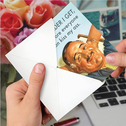 NobleWorks - Funny Birthday Greeting Card with 5 x 7 Inch Envelope (1 Card) Bday Man Everyone Kiss My Ass C7871BDG