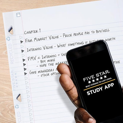 Five Star Loose Leaf Paper + Study App, Recycled Notebook Paper, College Ruled Paper, 8-1/2" x 11", 80 Sheets, Reinforced Filler Paper (170023)