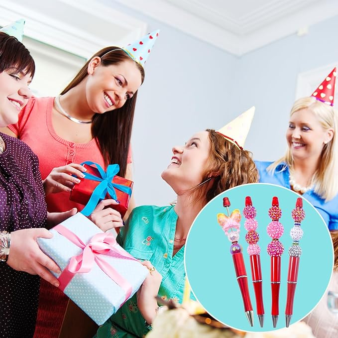 15 Pieces Beadable Pens - Beaded Pens Plastic Diy Black Ink Ballpoint Pens Bulk - Bead Pens Suitable For Teacher, Students, Office, School, Graduation Gift Supplies（Red）