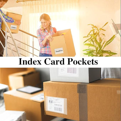 100 Pack Self-Adhesive 3" x 5" Index Card Pockets with Top Open for Loading, Clear Plastic Index Card Lables Holder for Organizing Storage Bins and Protecting Cards Photos Labels