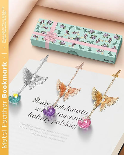 Bookmark Christmas Gifts for Women Teacher - Cute Metal Bookmarks Stocking Stuffers for Teens Coworker Book Lovers Student, Unique Feather Butterfly Book Mark Cool Birthday Book Club Stuff Gift Ideas
