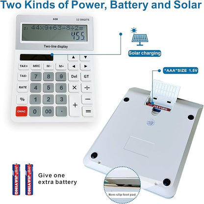 Battery and Solar Unique 120-Step Calculation Check Memory 12 Digit 2 Line and 5.5" LCD Display, Configurable Tax Rate Financial Calculator for Tax Calculations(Only 1 AAA Battery is Needed)