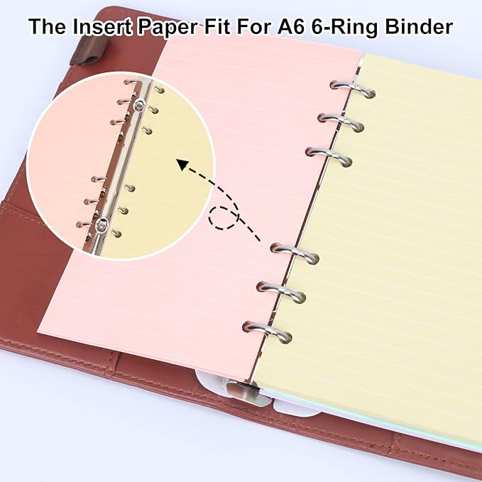 A6 Refills Paper, A6 Binder Planner Loose Leaf Paper, [4 Color] 160 Sheets (320 Pages) 6-Hole Notebook Refills for 6-Ring Refillable A6 Ring Binder Notebook Planner, Lined Paper
