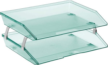 Acrimet 2 Tier Side Load Letter Tray Facility, Desktop File Organizer, A4 Letter Size Paper Organizer, Minimalist Storage Solution Paper Tray for Office, Home, Classroom (Plastic, Clear Green Color)