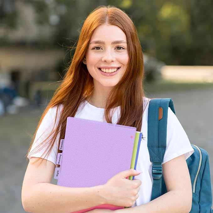 3 Ring Pink Binder Dividers with 8-Tabs, A4 Purple Binder Dividers, Sturdy Plastic Dividers, Aesthetic Dividers for Binder, Suitable for Notebooks and Binders, Tabs for Binder, 3 Hole Punch(Purple,A4)