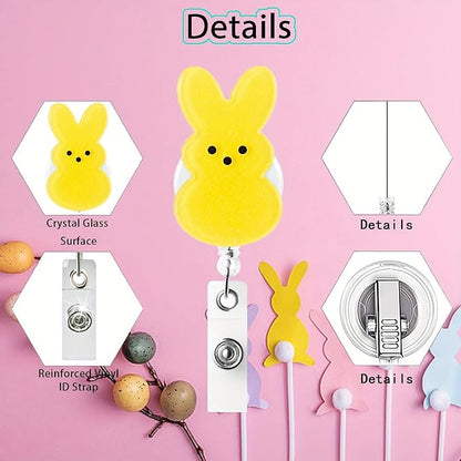 Bunny Badge Reels Easter Badge Holder Yellow Rabbit Nurse Badge Reel ID Name Alligator Acrylic Clip Cute Easter Gift for Nurse Office Employee Name Badge