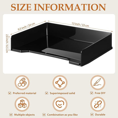 8 Pcs Stackable Letter Tray Rectangular Plastic Desk Organizer 13 x 9.5 x 2.6 in Paper Holder File Tray Accessories Rack for Desktop Office Desk Drawers (Black)