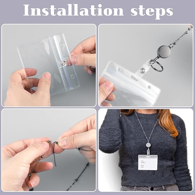 Lanyards for Id Badges 3 Pack Badge Lanyard with 6 Pcs Id Badge Holder Retractable Stainless Steel Teacher Lanyards Cruise Ship Lanyards for Girl Women (Black, Silver, Bright Blue)