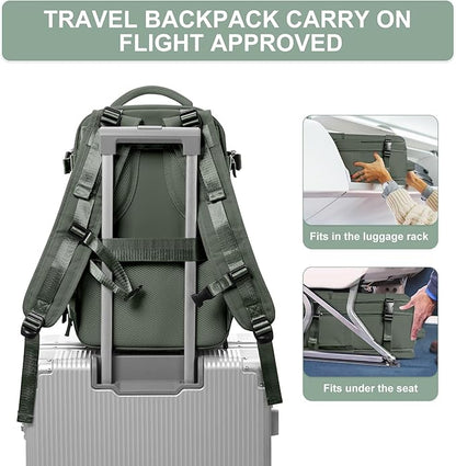 Travel Backpack Simple Durable Carry On Backpack with Shoe Compartment, Personal Item Travel Bag Flight Approved, Water Resistant Laptop Backpack for Women Men Weekender Business, Sage Green