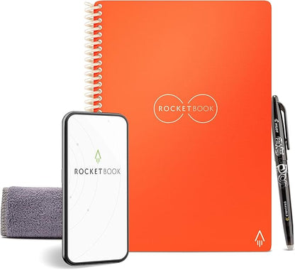 Rocketbook Core Reusable Spiral Notebook, Executive Size 6x8.8, Orange - Lined Pages, App-Connected, Erasable, Durable Cover, Ideal for School, Work, and Creative Projects