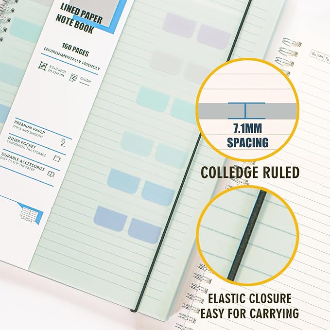 3 Pack Ruled Notebook, 8.5 x 11 Inches Spiral Notebooks for Work, School and Journal with 110 GSM Journal Ruled Paper, Large Notebook with 80 Sheets/160 Pages, Hardcover Ruled Journal