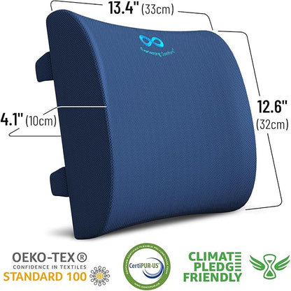 Everlasting Comfort Lumbar Support Pillow for Office Chair - Memory Foam Back Cushion for Chair, Car, Couch - Lumbar Pillow Promotes Better Posture, Back Pain Relief - Ideal for Gaming and Desk Chairs