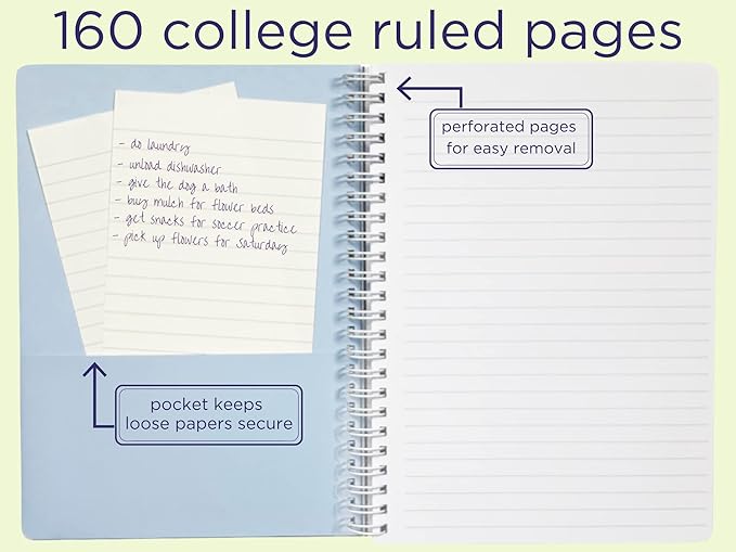 Steel Mill & Co Cute Mini Spiral Notebook, 8.25" x 6.25" Journal with Durable Hardcover and 160 Lined Pages, Light Blue Dots