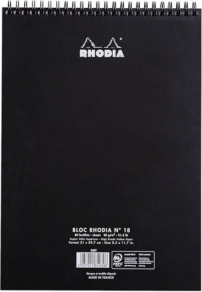Rhodia Wirebound Notepad, A4, Dot - Black (185039C)