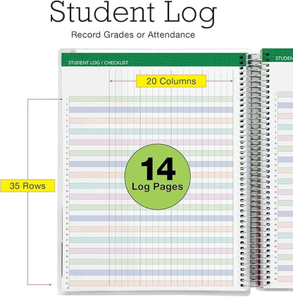 Aug 2024-Jul 2025 Deluxe Teacher Planner Notebook 8.5x11 Daily Weekly Monthly Organizers with 7 Periods, Pocket Folder, Dated Calendar, Page Tabs, Bookmark and Planning Stickers (Tree Seasons)