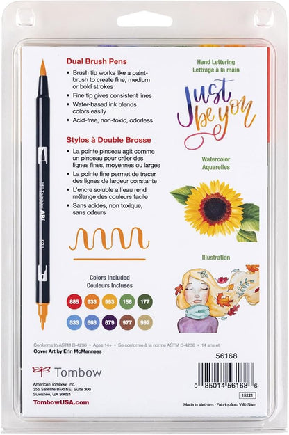 Tombow 56168 Dual Brush Pen Art Markers, Secondary, 10-Pack. Blendable, Brush and Fine Tip Markers