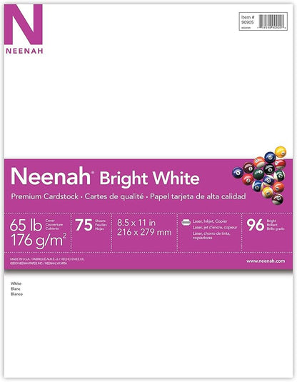 Neenah Exact Vellum Bristol, 8.5" x 11", 67 lb/147 gsm, White, 94 Brightness, 250 Sheets (80211) & Astrobrights/Neenah Bright White Cardstock, 8.5" x 11", 65 lb/176 gsm, White, 75 Sheets (90905-02)