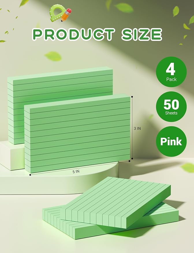 Green Index Cards 3x5 Ruled Note Cards, 200 PCS Lined Index Cards Flashcards, 180 GSM Heavyweight Notecards 3x5 Lined Flash Cards for Studying School Notes Taking, 3 x 5 Index Card Ruled Study Cards