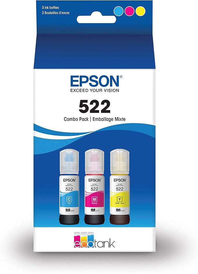 Epson EcoTank ET-15000 Wireless Color All-in-One Supertank Printer with Scanner & 522 EcoTank Ink Ultra-high Capacity Bottle Color Combo Pack (T522520-S) Works with EcoTank ET-2720