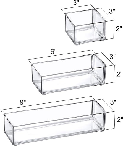 Amazing Abby - QuickSort - Plastic Stackable Organizers (6-Piece Set) for Vanity and Desk Drawer, Perfect Storage Solution for Beauty Products, Office Supplies, Decorative Items, and More