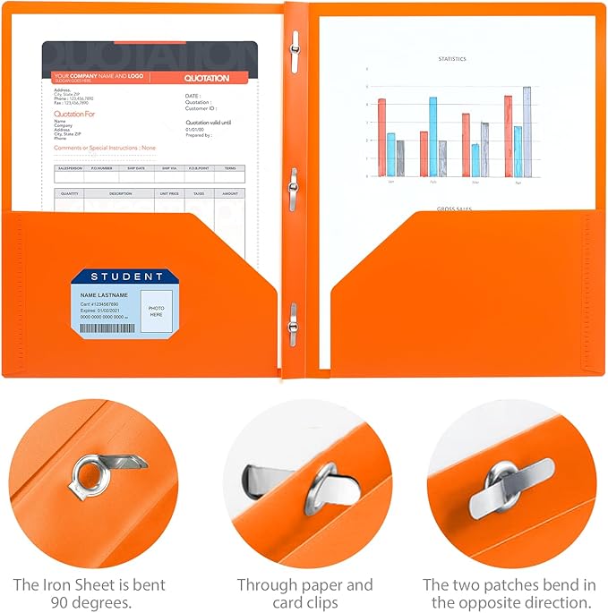 Folders with Pockets and Prongs, 3 Prong Folders with Pockets, 2 Pocket Folders with Prongs for School Office Documents, Colorful Plastic Folders with 2 Pockets for Letter Size Paper/7 Pack