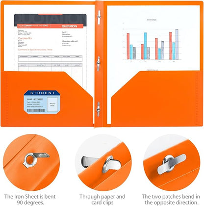 Folders with Pockets and Prongs, 3 Prong Folders with Pockets, 2 Pocket Folders with Prongs for School Office Documents, Colorful Plastic Folders with 2 Pockets for Letter Size Paper/7 Pack