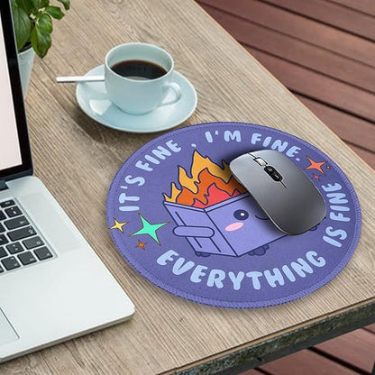 Gctriki Dumpster on Fire Mouse Pad for Desk, Funny Purple Round Mousepad for Computer Laptop Gaming, Stitched Edge Non-Slip Rubber Base, Cute Dumpster Home Office Desk Accessories Decor for Women