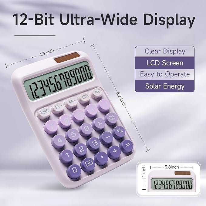 Desk Calculator,12 Digits, Large LCD Display,Big Buttons,Solar and Battery Dual Power Desktop Calculators,Cute and Aesthetic,Suitable for Office and Study (Ombre Purple, M)