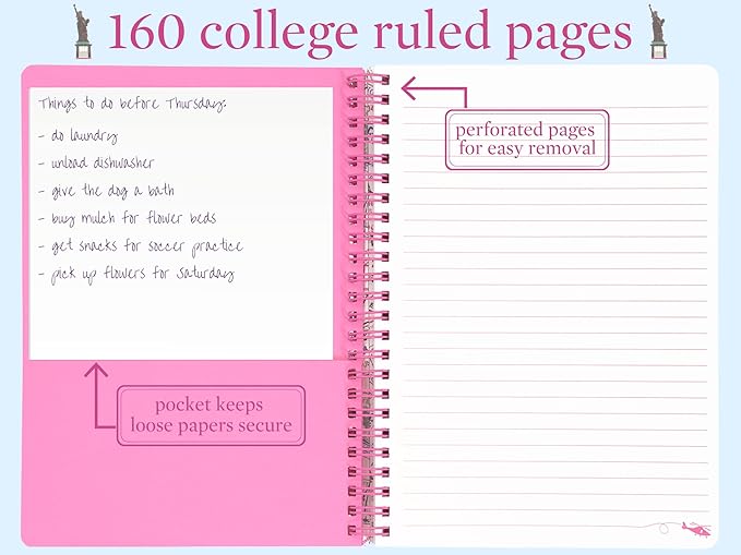 Steel Mill & Co Cute Mini Spiral Notebook, 8.25" x 6.25" Journal with Durable Hardcover and 160 Lined Pages, Travel Icons