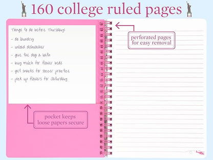 Steel Mill & Co Cute Mini Spiral Notebook, 8.25" x 6.25" Journal with Durable Hardcover and 160 Lined Pages, Travel Icons