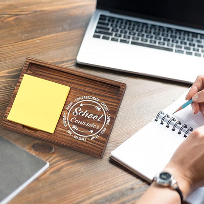 School Counselor Gift Sticky Note Holder Wooden, Thank You School Counselor Gift, Appreciation Gift for Psychology Graduate Therapist Social Worker Desk Self-Stick Note Pad Holders TZP14