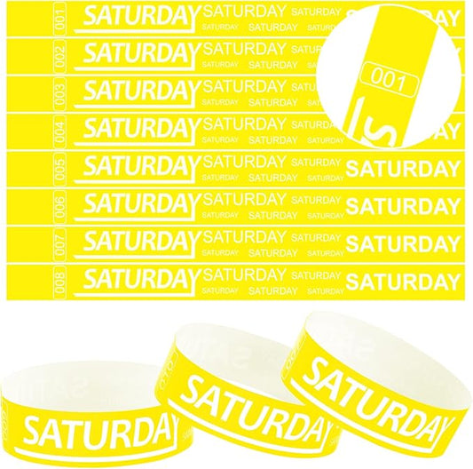 Henoyso 600 Pcs Saturday Paper Wristbands Event Wristbands Paper Bracelets Wristbands Numbered Waterproof Party Wristbands for Events Day of The Week(Yellow)