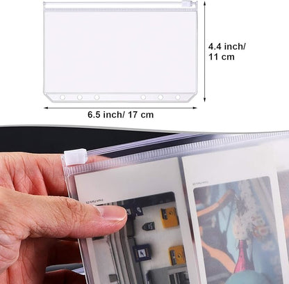 60 Packs A6 Size 6 Holes Binder Pockets Plastic Binder Zipper Folders Waterproof 6 Holes Zipper Loose Leaf Bags for Documents Notebooks Cards