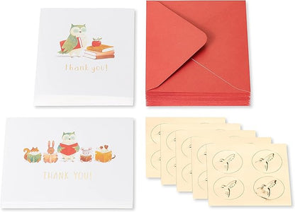 Papyrus Teacher Thank You Cards, Animals and Books (20-Count)