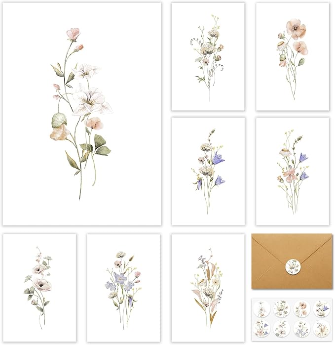 Blank Cards, 32 Pack Blank Greet Cards, Beautiful Blank Note Cards, Perfect Stationary Set For All Occasions, 8 Assorted Floral Designs, 4" x 6"