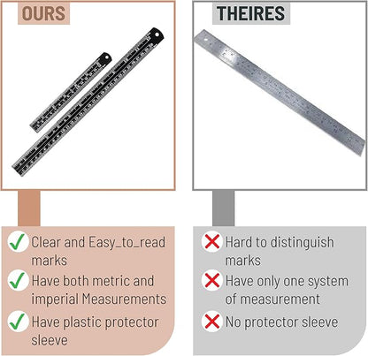 Mr. Pen- Steel Rulers, 2 Pcs, 6" and 12", Black, 6 Inch Ruler Metal Rulers, Small Metal Ruler 6 Inch Metal Ruler Thin Flat, Stainless Steel Ruler 12 Inch, Centimeter Ruler, Steel Ruler 12 Inch