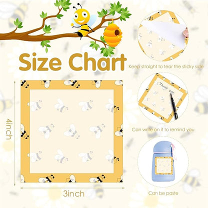 18 Pieces Bee Sticky Notes Adhesive Bee Memo Notes Self-Stick Note Pads for School Office Home Supplies Students Teachers Presents, 9 Styles
